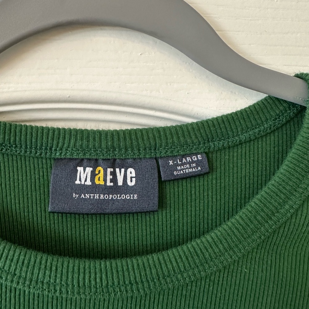 Maeve Green Crewneck Sweater with Ribbed Texture
